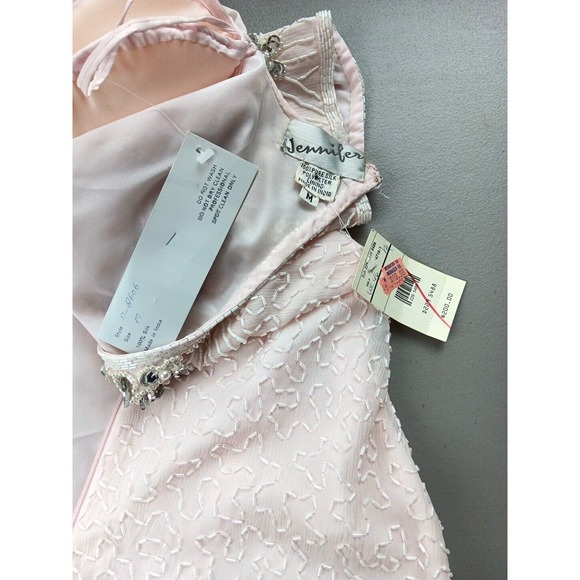 NOS Jennifer Evening Gown MED Pink Midi Silk Bead‎ Sequin Keyhole Barbicore Glam - Picture 11 of 16